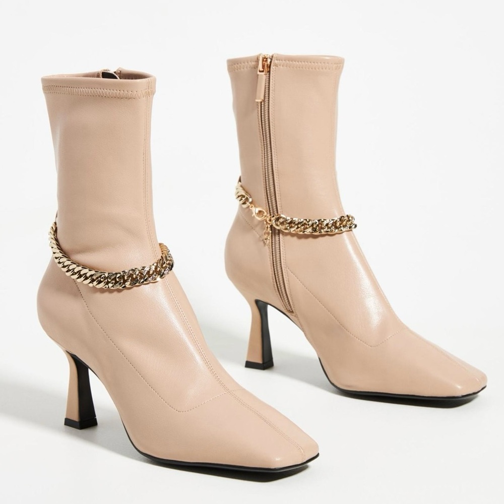 Lola Cruz Berta Leather Heel Boot Neutral Beige Size 38